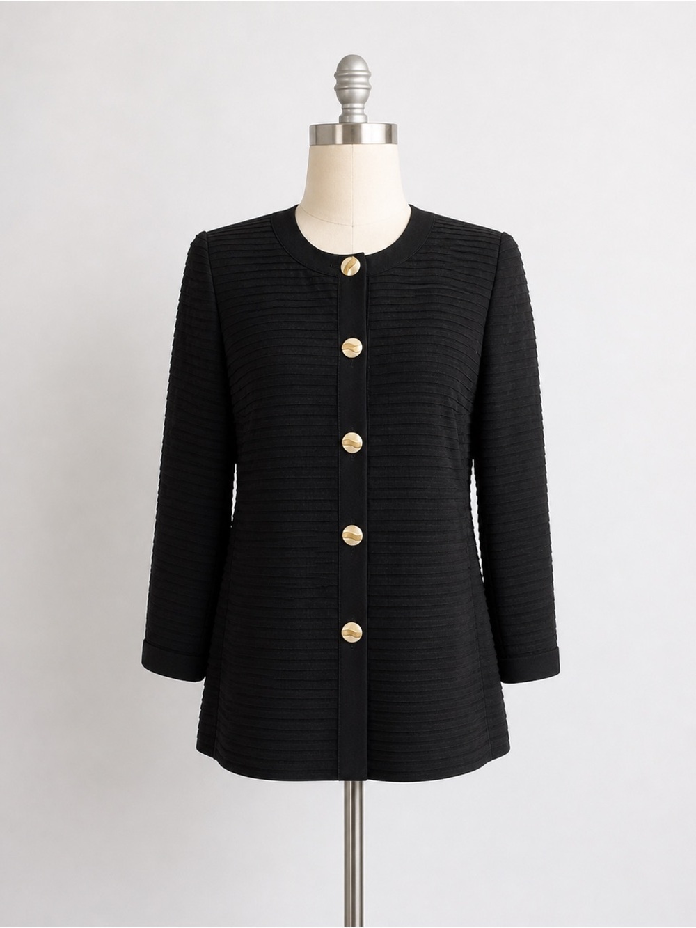 Louis Feraud Black Wool Blend Textured Blazer with Gold Buttons
